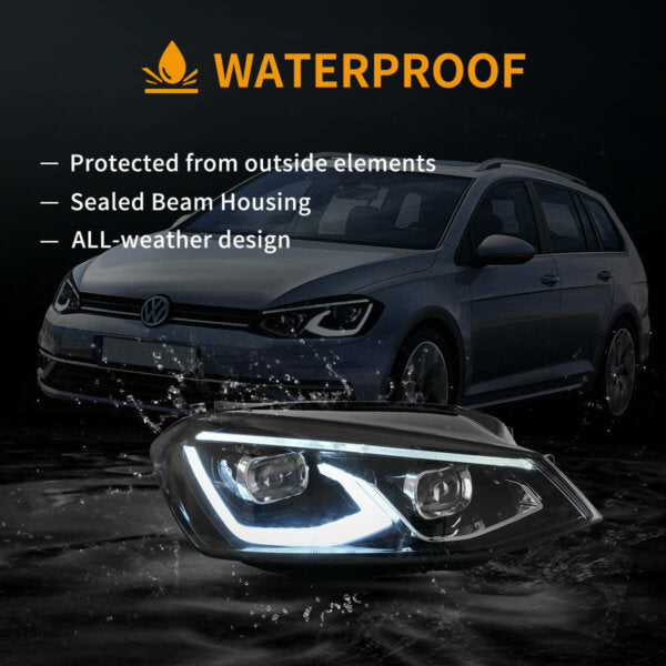VW Golf 7 / MK7 HID HEADLIGHTS 2014-2017 with Animation and Blue DRL (NOT fit for Golf GTI and Golf R models CC