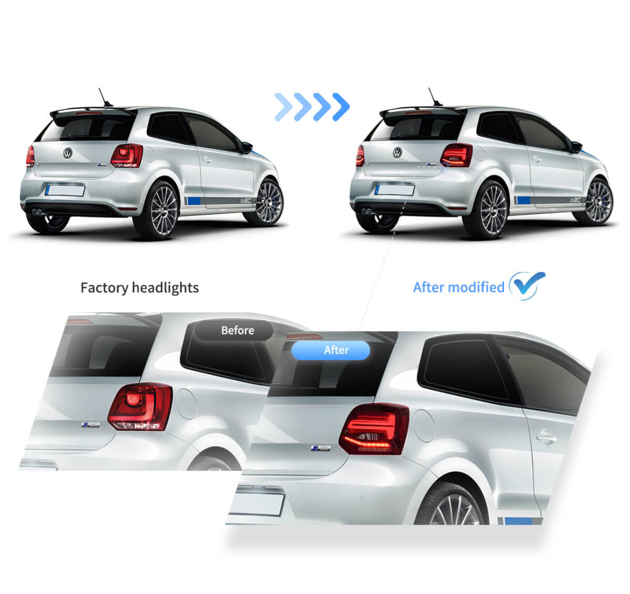 VLAND VW POLO 6 LED TAIL LIGHT SMOKED EDITION