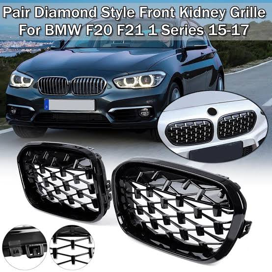 BMW F20/21 1 series   FACELIFT MILLION STAR KIDNEY GRILLS  GLOSS BLACK with silver diamond