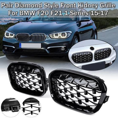 BMW F20/21 1 series   FACELIFT MILLION STAR KIDNEY GRILLS  GLOSS BLACK with silver diamond