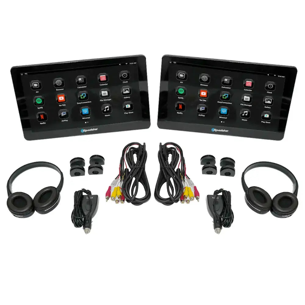 10.8" Roadstar Android Entertainment Headrest Tablet Screens With Bluetooth Headphones