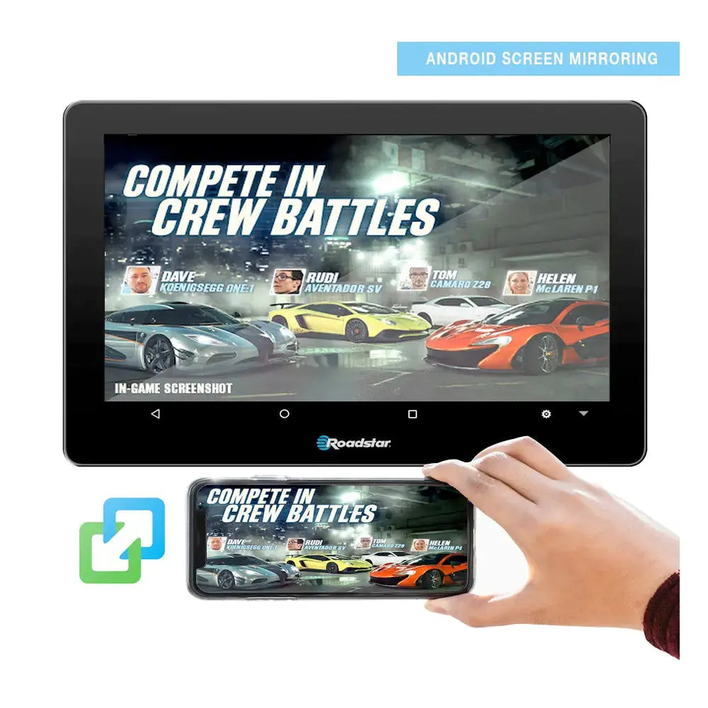 10.8" Roadstar Android Entertainment Headrest Tablet Screens With Bluetooth Headphones