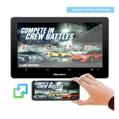 10.8" Roadstar Android Entertainment Headrest Tablet Screens With Bluetooth Headphones