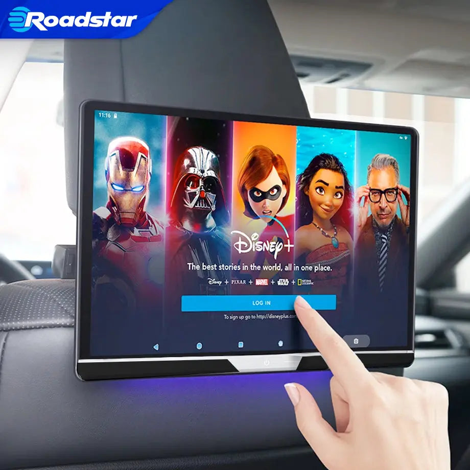 12.1" Roadstar Android Entertainment Headrest Tablet Screens With Bluetooth Headphones