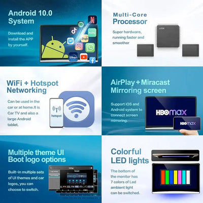 12.1" Roadstar Android Entertainment Headrest Tablet Screens With Bluetooth Headphones