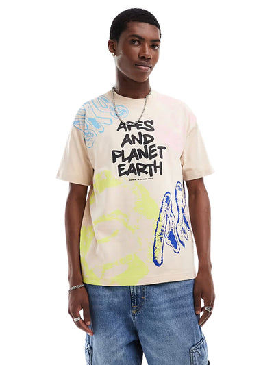 Aape T-Shirt Apes And Planet Earth Multi-Light Beige