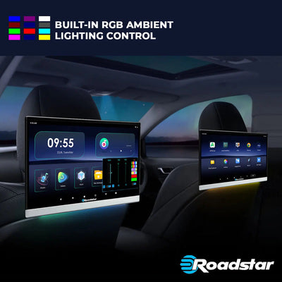 13.3" Roadstar Android Entertainment Headrest Tablet Screens With Bluetooth Headphones