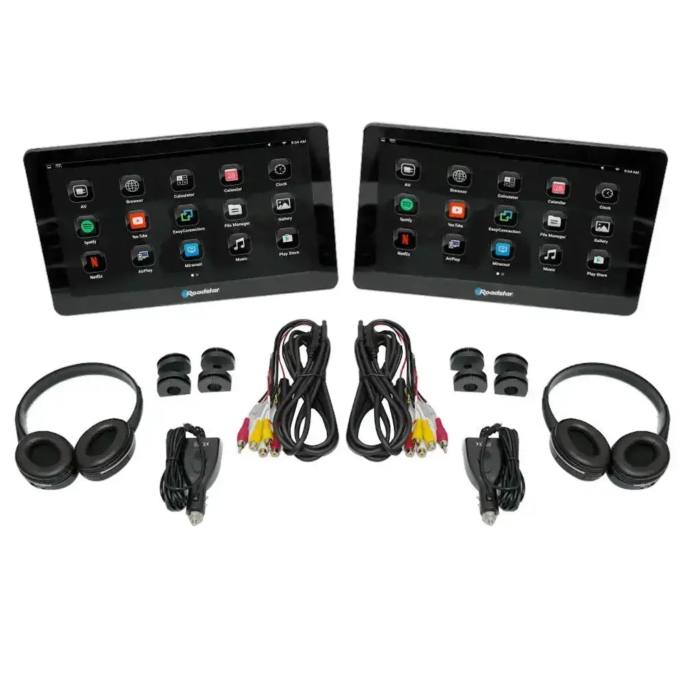 10.1" Roadstar Android Entertainment Headrest Tablet Screens With Bluetooth Headphones