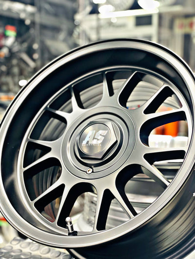 15” AS- 7196 4/100 4/114  full matt black wheels