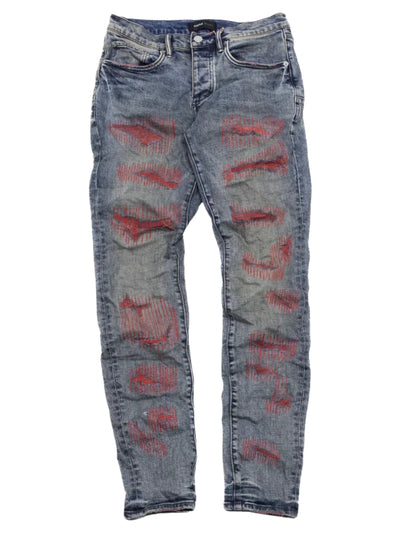 Purple Jeans Indigo Red Weft Blow Out Mid Indigo