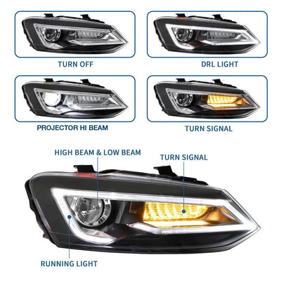 VLAND VW POLO 6 TUBE LED HEADLIGHT