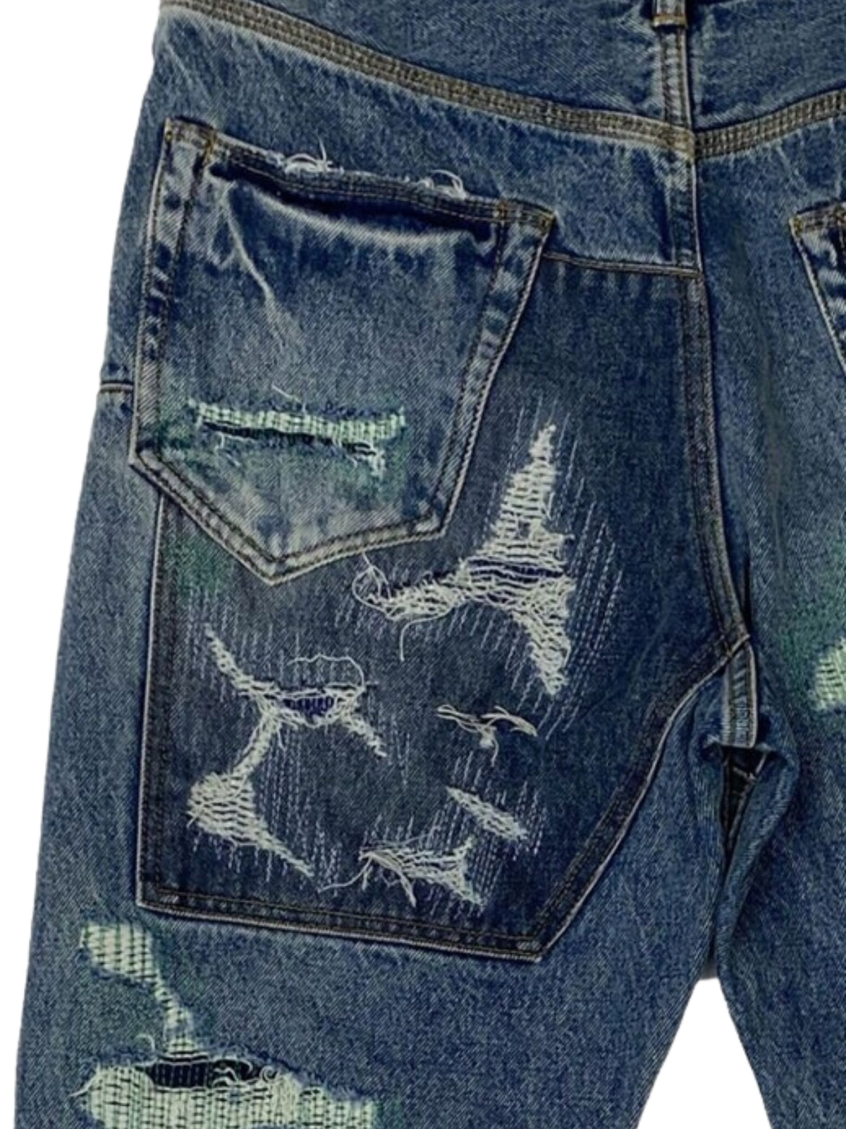 Purple Jeans Full Repair Relaxed Mid Indigo