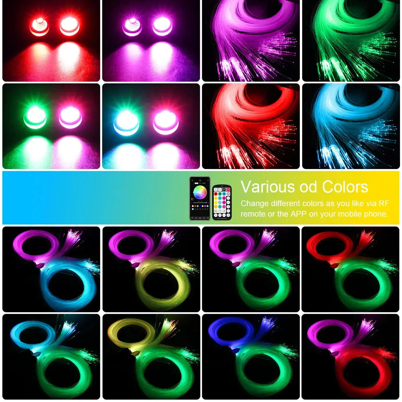 36W App Control Car Roof Fiber Optic Starry Light Kit - 600 Stars