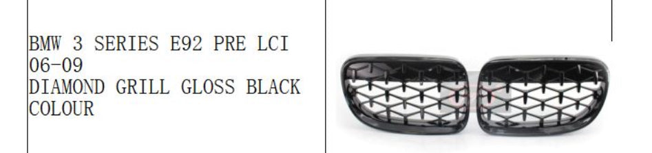 BMW E92 FACE  LIFT DIAMOND GLOSS BLACK KIDNEY GRILLS