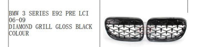 BMW E92 PREFACE LIFT 2006-2009 DIAMOND GLOSS BLACK KIDNEY GRILLS