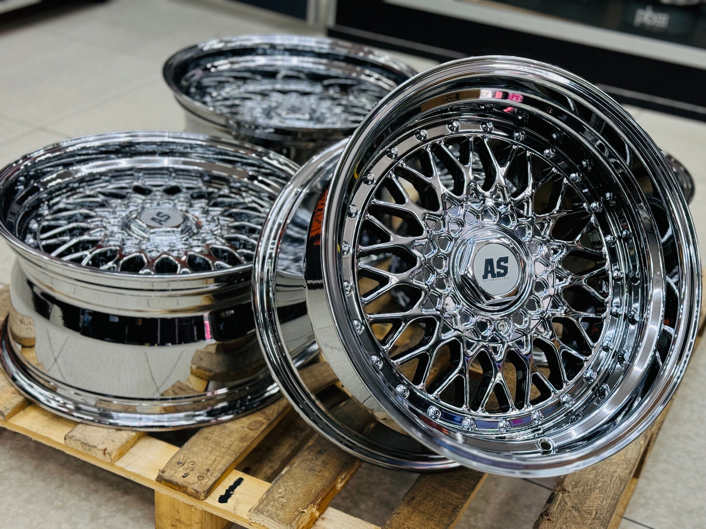 17” AS® CHROME WITH CHROME STUDS  4x100 & 5x100 10j rear