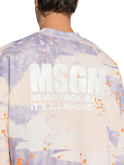 Msgm Sweater Allover Print Logo Lilac-Cream