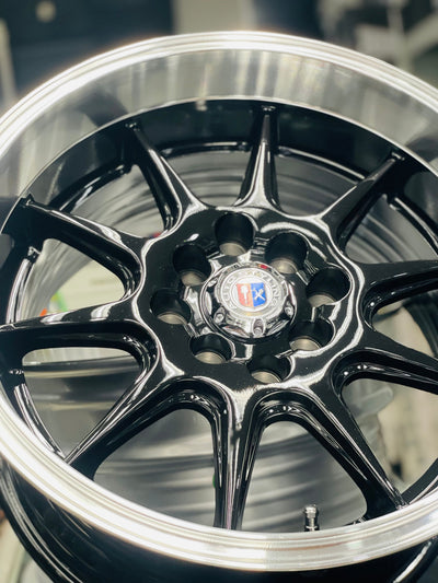 15” AS- 7166 4/100 4/114 gloss black wheels