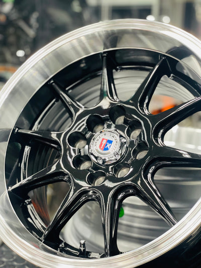 15” AS- 7166 4/100 4/114 gloss black wheels