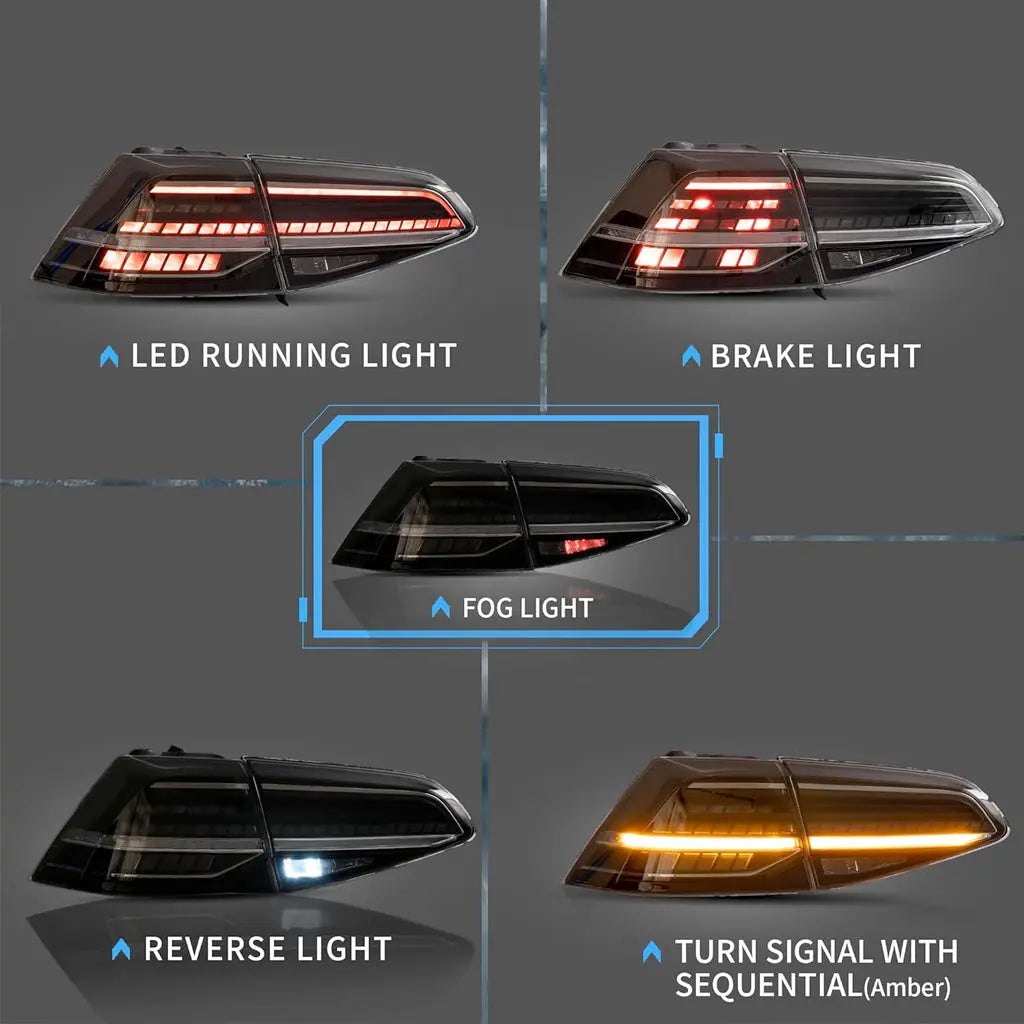 Suitable To Fit - VW Golf 7 / 7.5 OEM Style Smoked Black LED Sequential Taillights