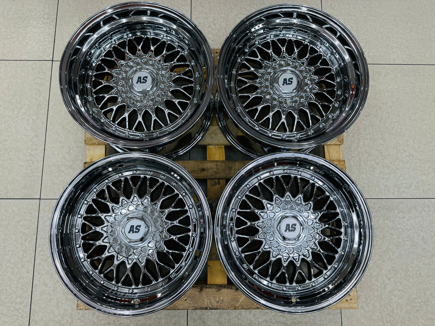17” AS® CHROME WITH CHROME STUDS  4x100 & 5x100 10j rear