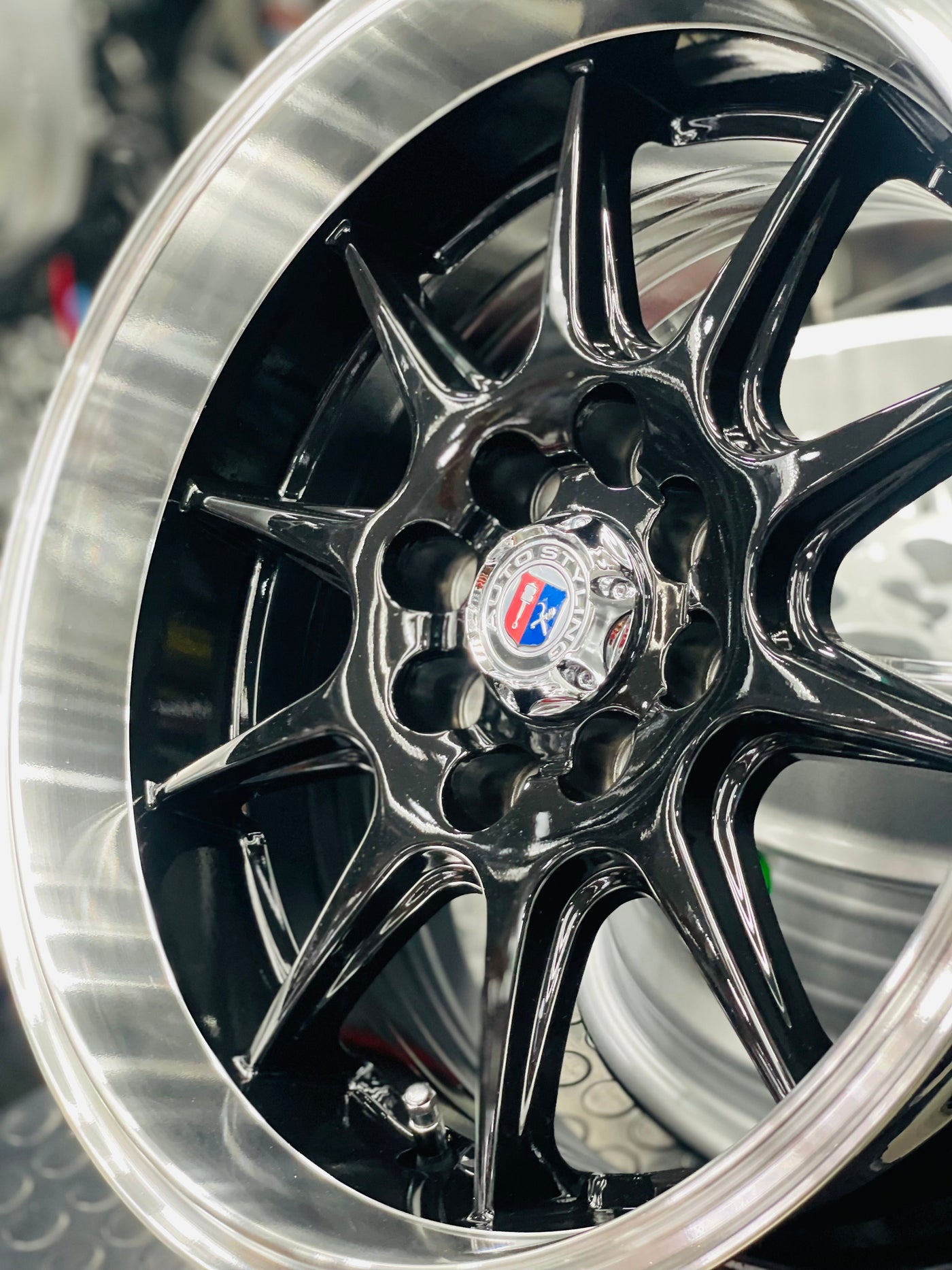 15” AS- 7166 4/100 4/114 gloss black wheels