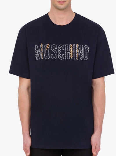 MOSCHINO STITCHING LOGO ORGANIC JERSEY T-SHIRT