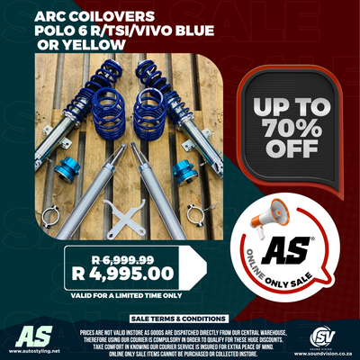 ARC COILOVERS VW POLO 6 R/TSI/VIVO  BLUE OR YELLOW ( NOT 9N )