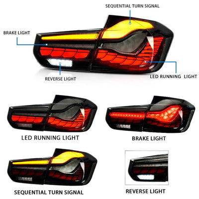 BM F30 3-Series CS Style OLED Sequential Smoked Black Taillights (12-18)