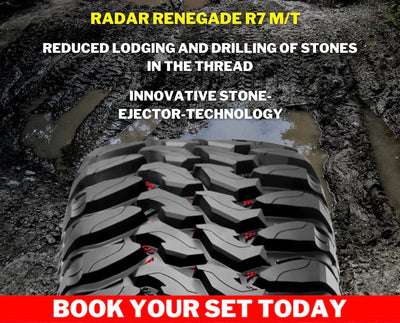20” 33x12.5 RADAR RENEGADE R7 MUD TERRAIN WHITE LETTER TYRES