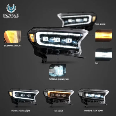 Ford Ranger VLAND Headlights Tri-Projector style 2016+