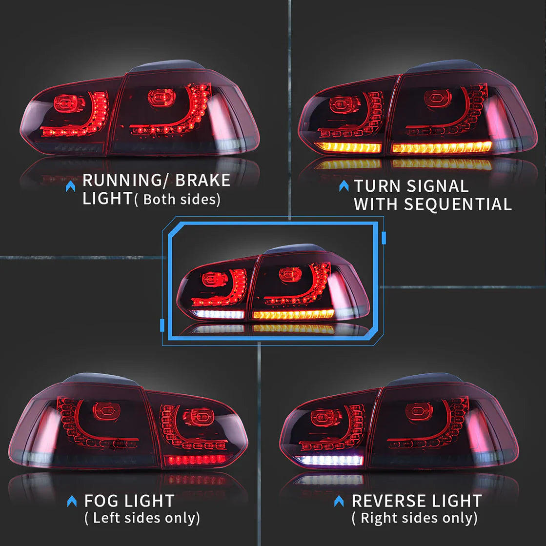 VW Golf 6 MK6 2008-2013 VLAND TAIL-LIGHTS With Sequential indicators