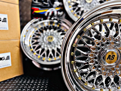 17” AS® Mesh chrome 4x100 & 5x100 10j rear GOLD STUDS
