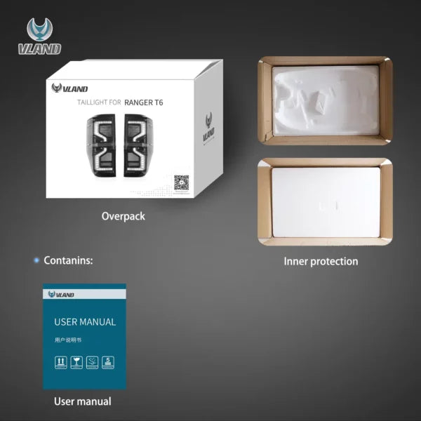 VLAND Full LED Tail Lights For Ford Ranger (T6) 2012-2018 BLACK