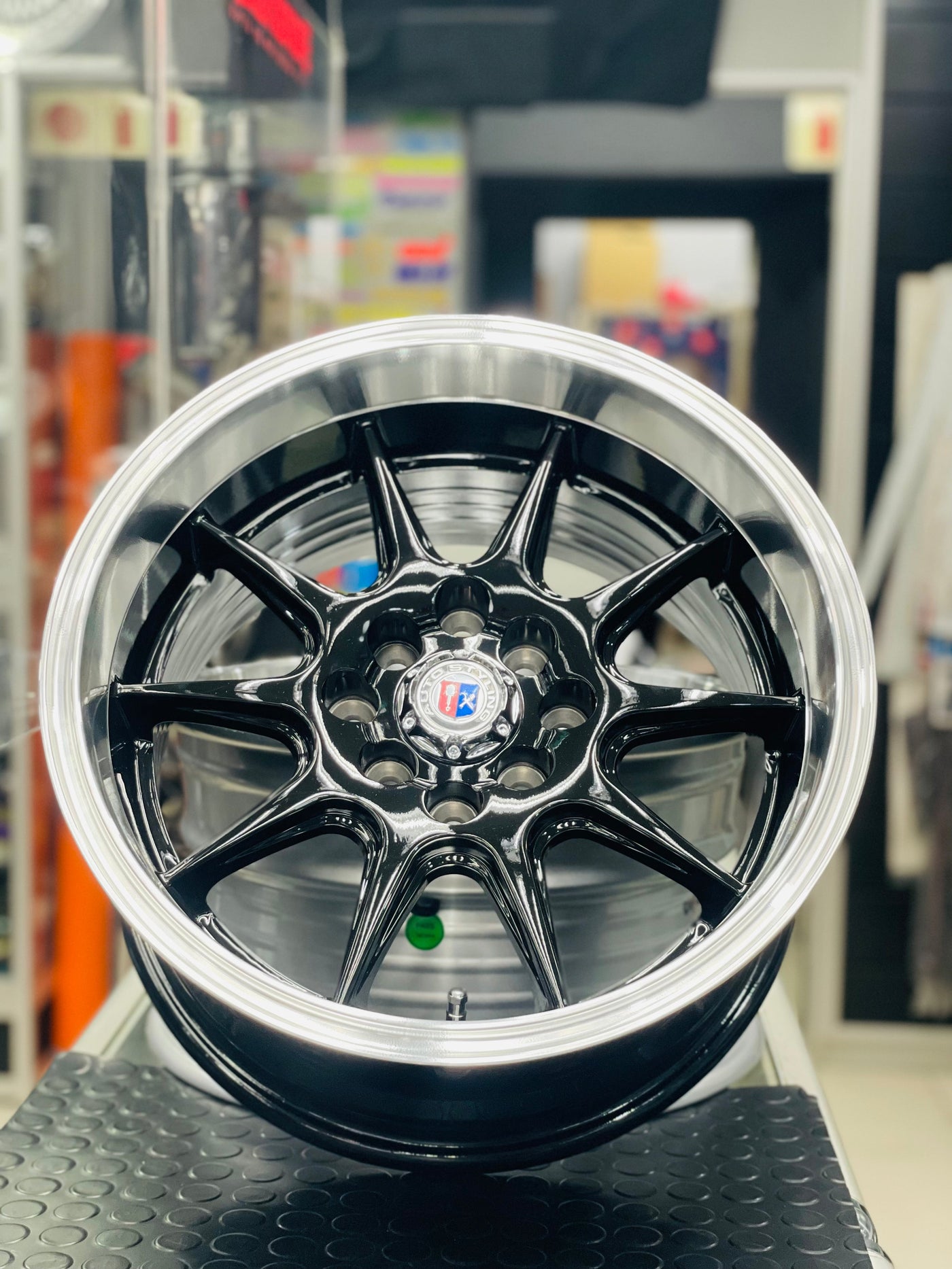 15” AS- 7166 4/100 4/114 gloss black wheels