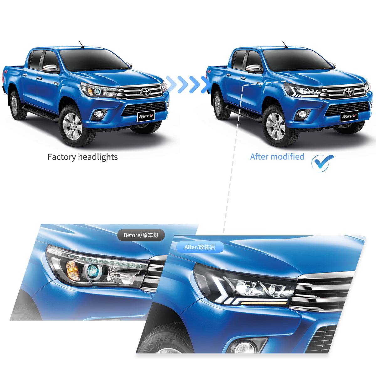 VLAND LED Headlights For 2015-2020 Toyota Hilux Front Lights