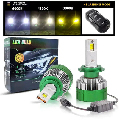 K14 3-Colour LED Canbus Bulbs With Strobe Function & Wireless Remote - 9006