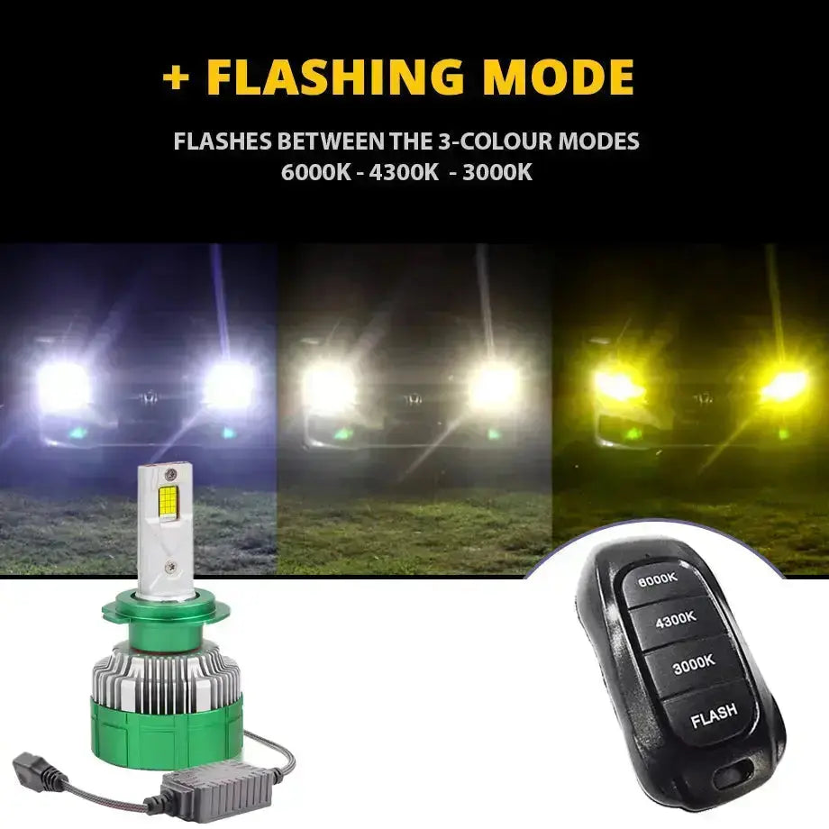 K14 3-Colour LED Canbus Bulbs With Strobe Function & Wireless Remote - H7