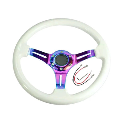 Luminous Glow In The Dark JDM Drift Style Racing Steering Wheel - Neo Chrome Face (350mm)