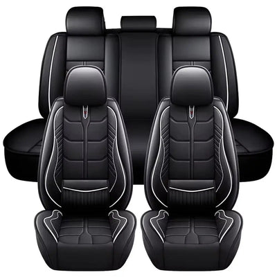 Universal Premium Luxury Car Seat Covers - Front & Rear Full Set (Black & White)