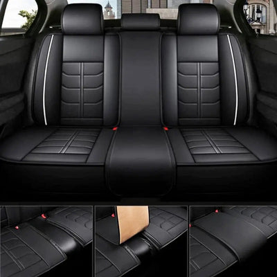 Universal Premium Luxury Car Seat Covers - Front & Rear Full Set (Black & White)