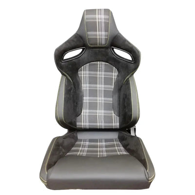 Reclinable Racing Seats - GTI Style Tartan Design Black Suede + PVC (Pair)