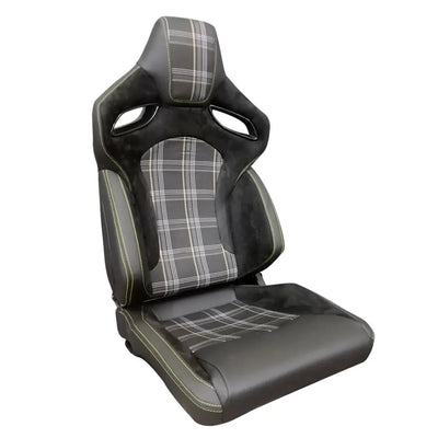 Reclinable Racing Seats - GTI Style Tartan Design Black Suede + PVC (Pair)