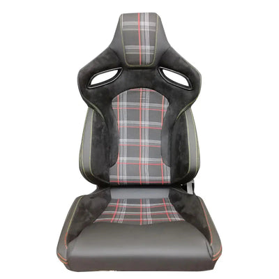 Reclinable Racing Seats - GTI Style Tartan Design Black Suede + PVC (Pair)