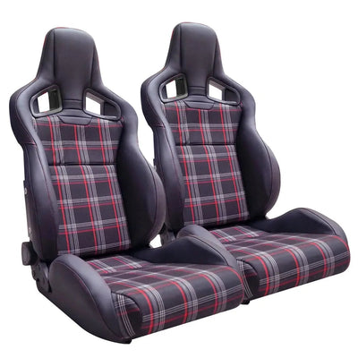 Premium Quality Wingback GTI Style Tartan Race Seats - Fibreglass Re-Inforced (Pair)