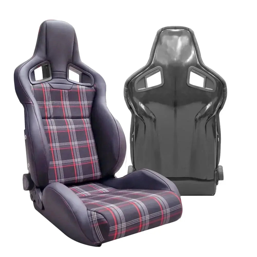 Premium Quality Wingback GTI Style Tartan Race Seats - Fibreglass Re-Inforced (Pair)