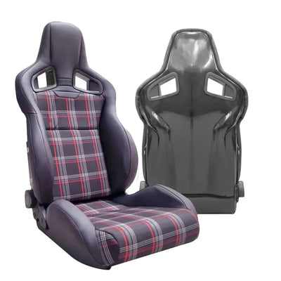 Premium Quality Wingback GTI Style Tartan Race Seats - Fibreglass Re-Inforced (Pair)