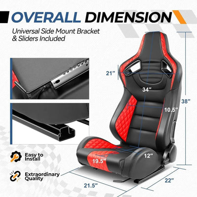 Reclinable Wingback Racing Seats PVC (Pair)