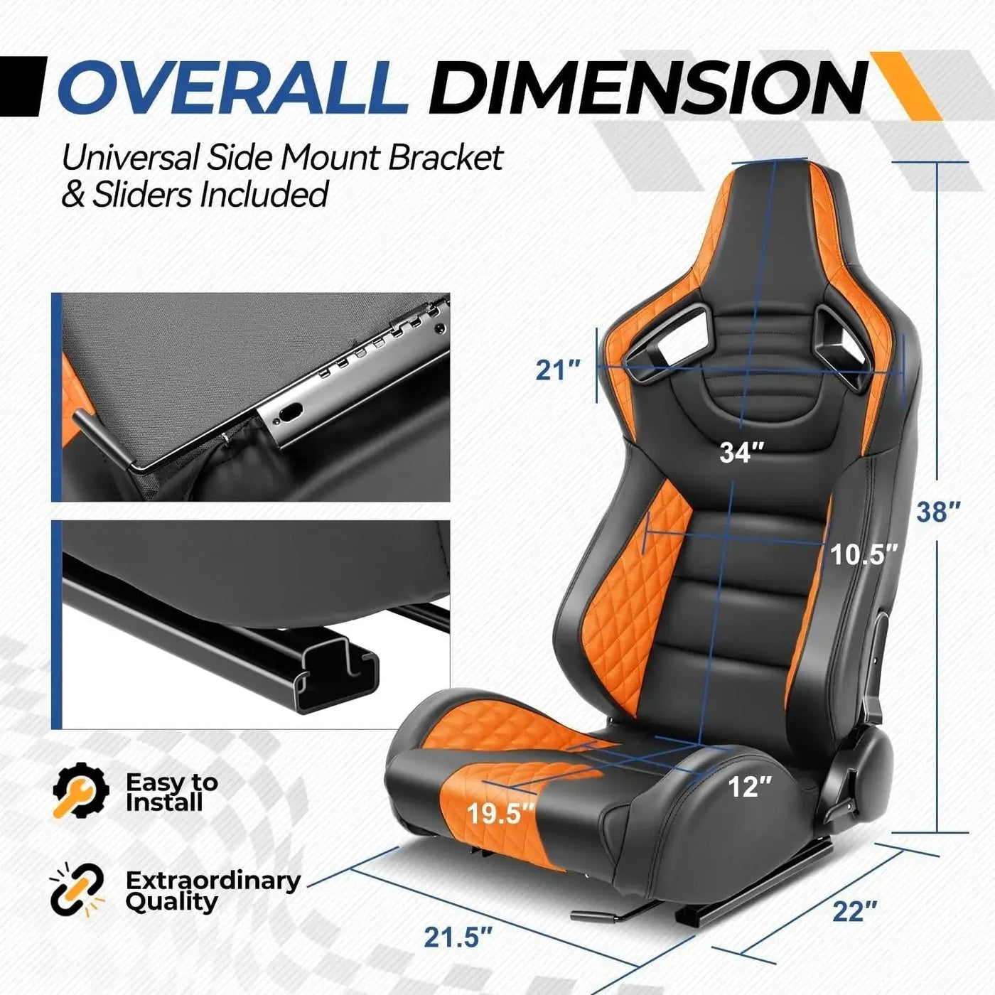 Reclinable Wingback Racing Seats PVC (Pair)