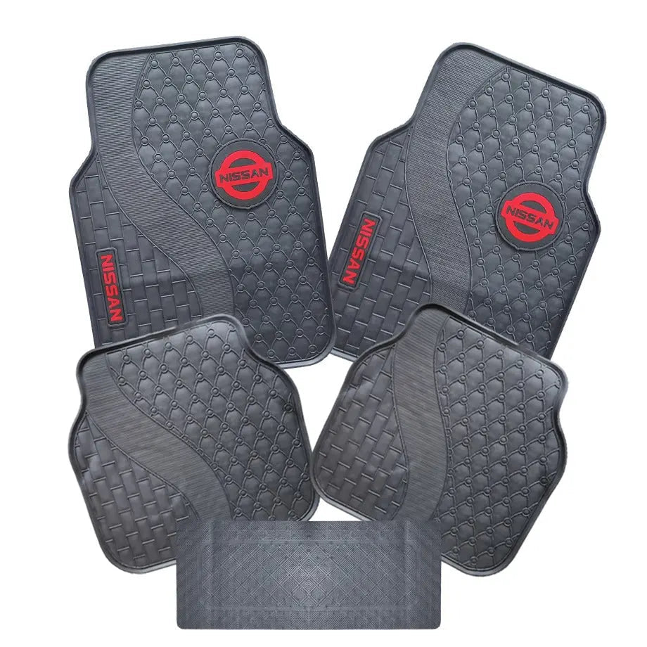 Suitable To Fit - Nissan 5-Piece Rubber Car Mats (Red)